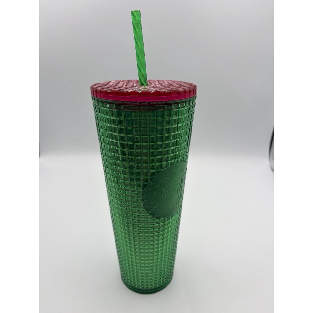 Starbucks Green Textured Cold Cup Tumbler 24 oz Reusable w/ Straw - Picture 5 of 9
